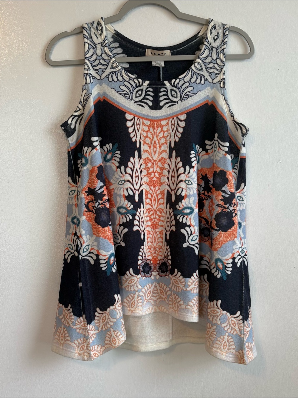 AGATE Navy White Floral Knit Scoop Neck Sleeveless Tank Top Women’s M ET3249